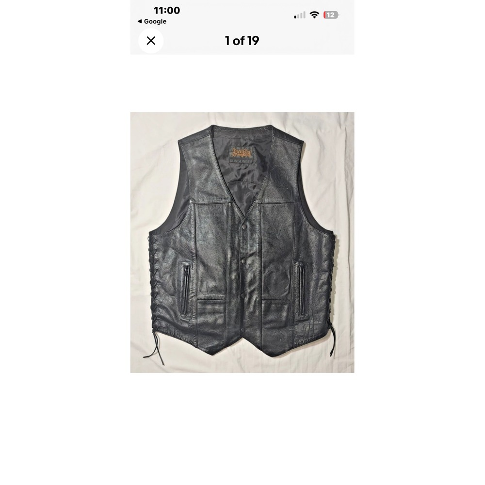 Street‎ & Steel Gunslinger Mens Black Leather Motorcycle Biker Vest Side Lace L